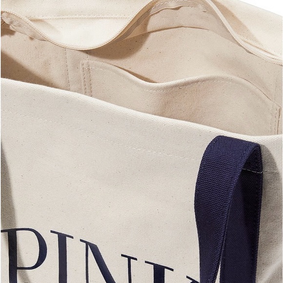 PINK Navy and Cream Canvas Tote And Hat Set - Picture 3 of 8